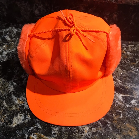 blaze orange hat with ear flaps